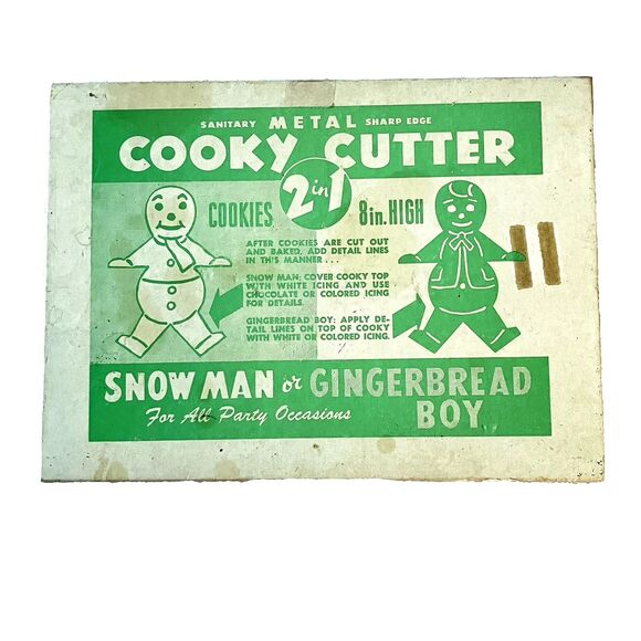 Vintage Metal Cooky Cutter Cookie 2 in 1 Gingerbread Boy Snowman 8 Inch High Box - Picture 2 of 13